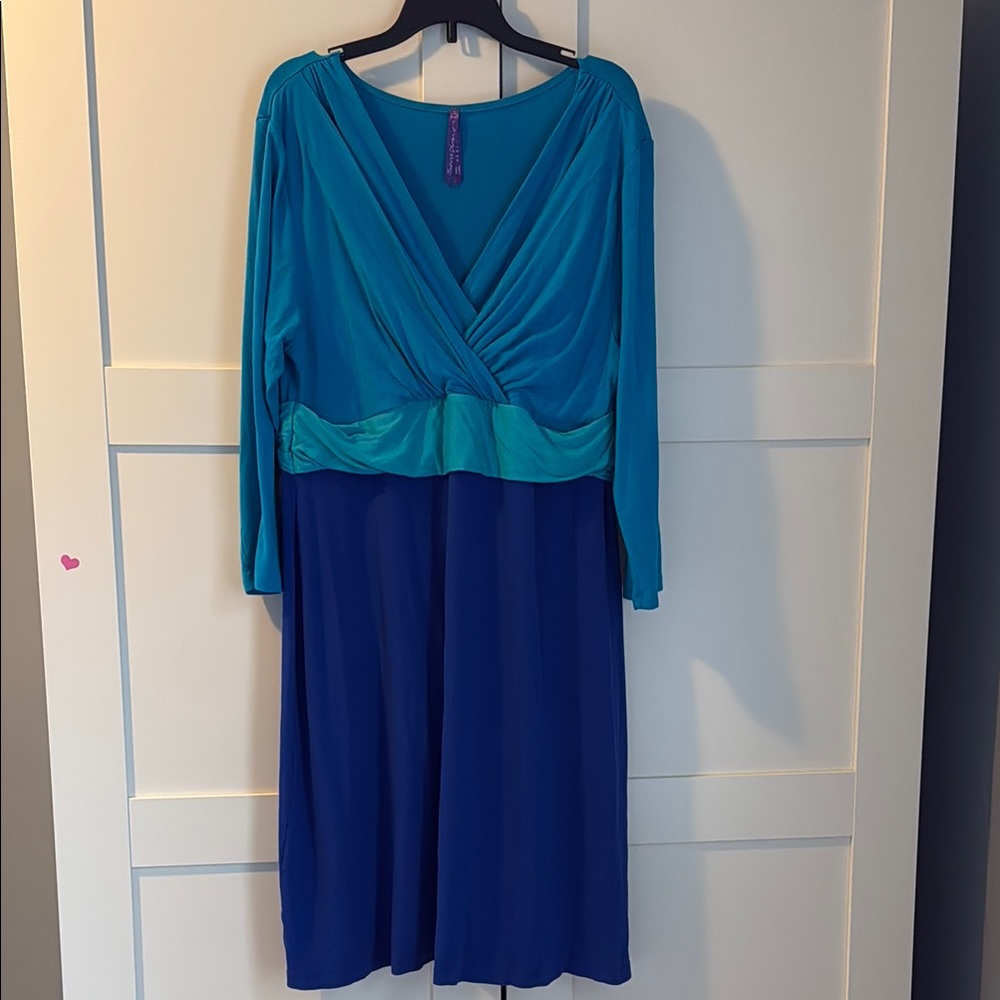 Seraphine Maternity Blue Fit and Flare Long Sleeve V-Neck Dress